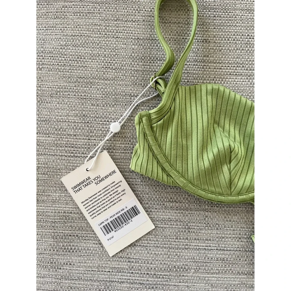 Monday Swimwear‎ Capri Top Small Pear Green Wide Rib Swim Underwire Bikini NWT